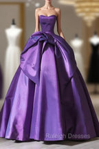 A-Line Sweetheart Neck Satin Purple Long Prom Dress Formal Dress Evening Dress