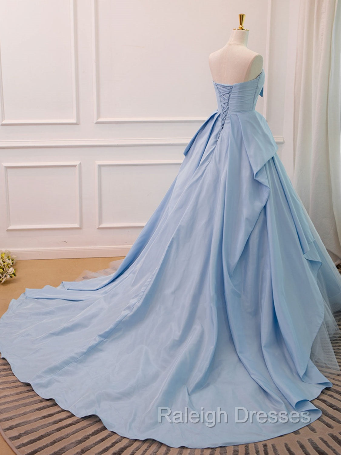 A Line Sweetheart Neck Satin Tulle Blue Long Prom Dress, Blue Prom Dress
