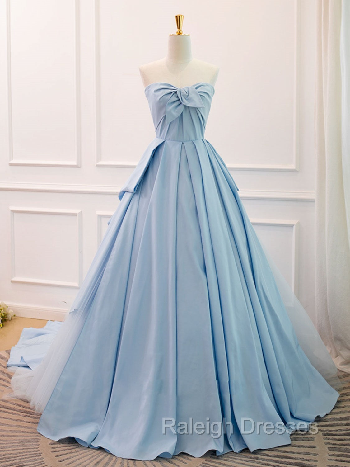 A-Line Sweetheart Neck Satin Tulle Blue Long Prom Dress, Blue Evening Dress Main image