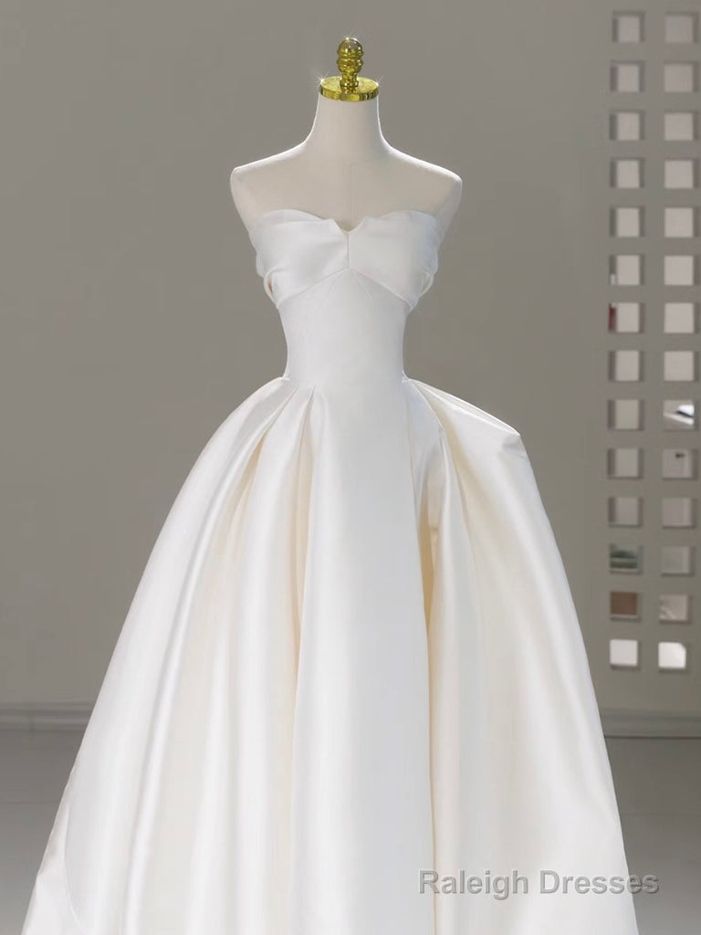 A-Line Sweetheart Neck Satin White Long Prom Dress