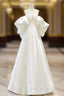 A-Line Sweetheart Neck Satin White Long Prom Dress, White Long Formal Dress