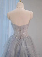 A-Line Sweetheart Neck Sequined Tulle Prom Dresses Long Birthday Dresses Graduation Prom Dresses