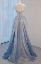 A-Line Sweetheart Neck Sequined Tulle Prom Dresses Long Birthday Dresses Graduation Prom Dresses