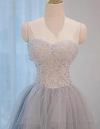 A-Line Sweetheart Neck Sequined Tulle Prom Dresses Long Birthday Dresses Graduation Prom Dresses