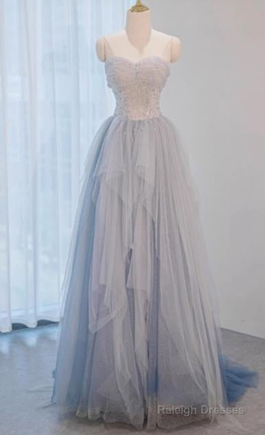 A-Line Sweetheart Neck Sequined Tulle Long Prom Dress Birthday Dress Graduation Prom Dress Main image