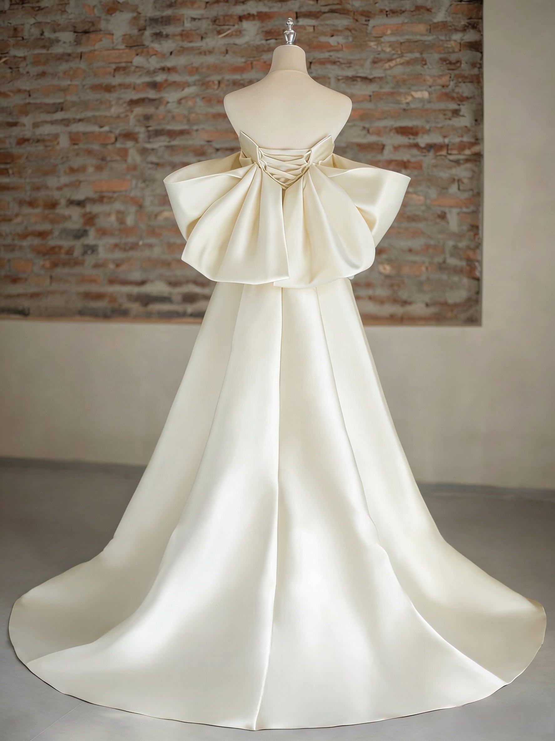 A-Line Sweetheart Neck Sweep Train Satin Ivory Long Formal Prom Dress