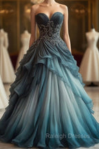 A-Line Sweetheart Neck Tulle Beaded Long Ball Gown Elegant Evening Dress