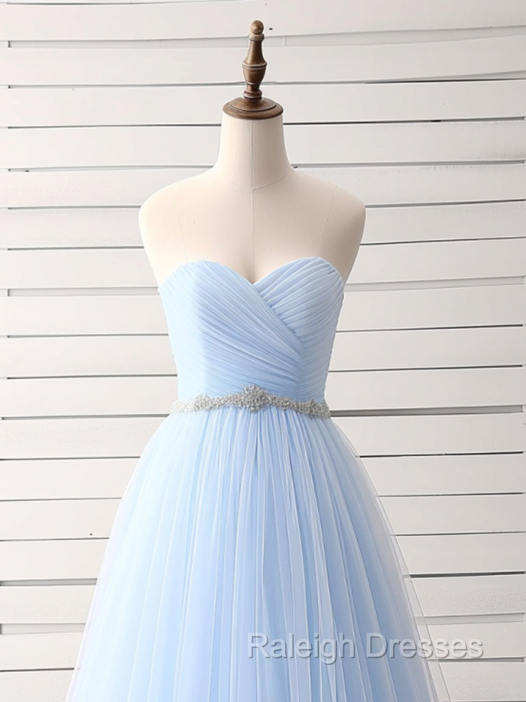 A-Line Sweetheart Neck Tulle Blue Long Prom Dress, Blue Long Bridesmaid Dress Secondary image