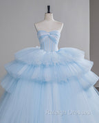 A-Line Sweetheart Neck Tulle Blue Long Prom Dress, Blue Long Evening Gown