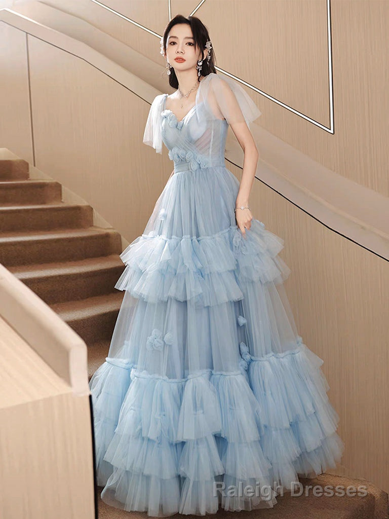 A-Line Sweetheart Neck Tulle Blue Long Prom Dress, Blue Long Formal Dress Secondary image