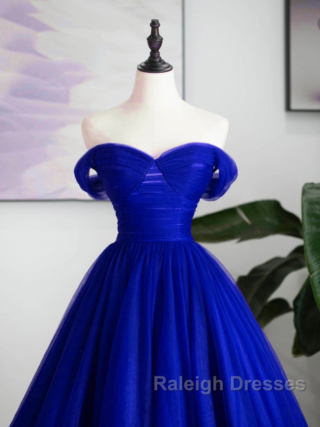 A-Line Sweetheart Neck Tulle Blue Long Prom Dress, Blue Long Formal Dr
