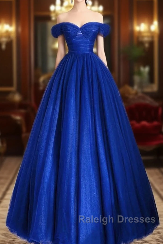 A-Line Sweetheart Neck Tulle Blue Long Prom Dress, Blue Long Formal Dress Main image