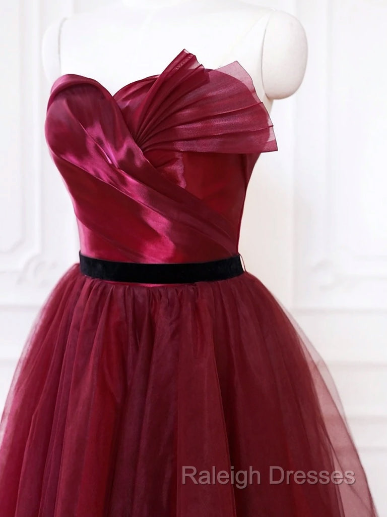 A-Line Sweetheart Neck Tulle Burgundy Long Prom Dress, Burgundy Long Formal Dress Secondary image