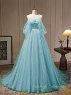 A-Line Sweetheart Neck Tulle Green Long Prom Dress, Green Tulle Long Evening Dress