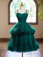 A-Line Sweetheart Neck Tulle Green Short Prom Dresses Green Homecoming Dresses