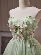 A- Line Sweetheart Neck Tulle Green Short Prom Dresses Green Homecoming Dress