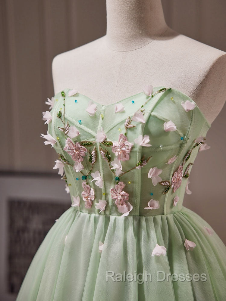 A- Line Sweetheart Neck Tulle Green Short Prom Dresses Green Homecoming Dress