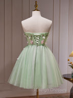 A- Line Sweetheart Neck Tulle Green Short Prom Dresses Green Homecoming Dress