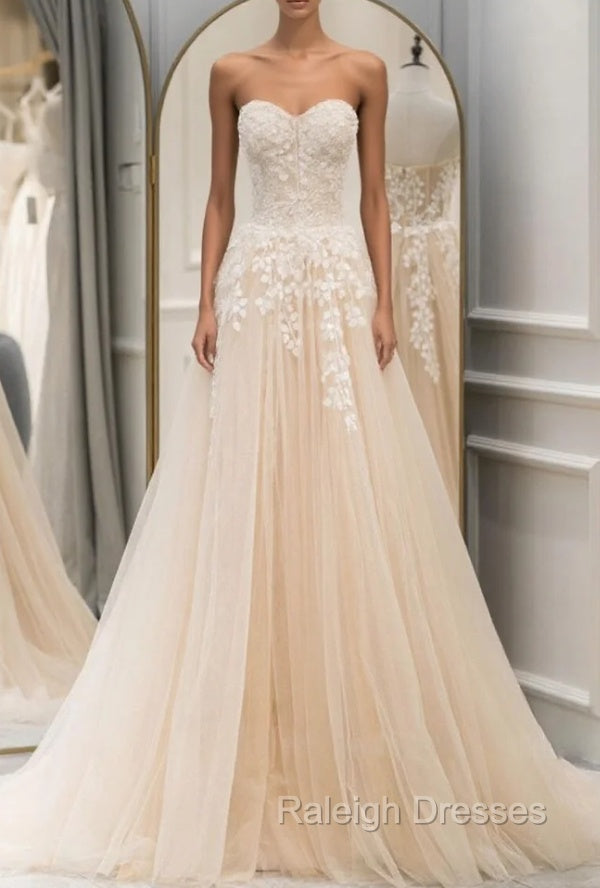 A Line Sweetheart Neck Tulle lace Blue Long Prom Dresses, Lace Formal Gown Graduation Dresses