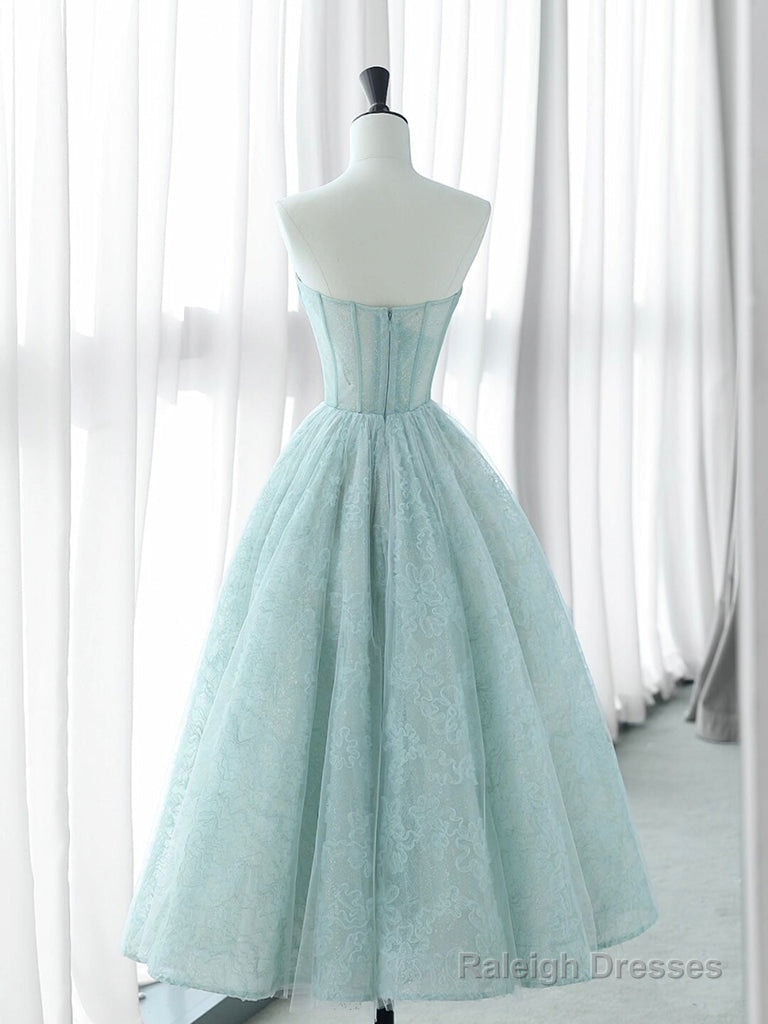 A-Line Sweetheart Neck Tulle Lace Blue Short Prom Dress, Blue Formal Dress Secondary image