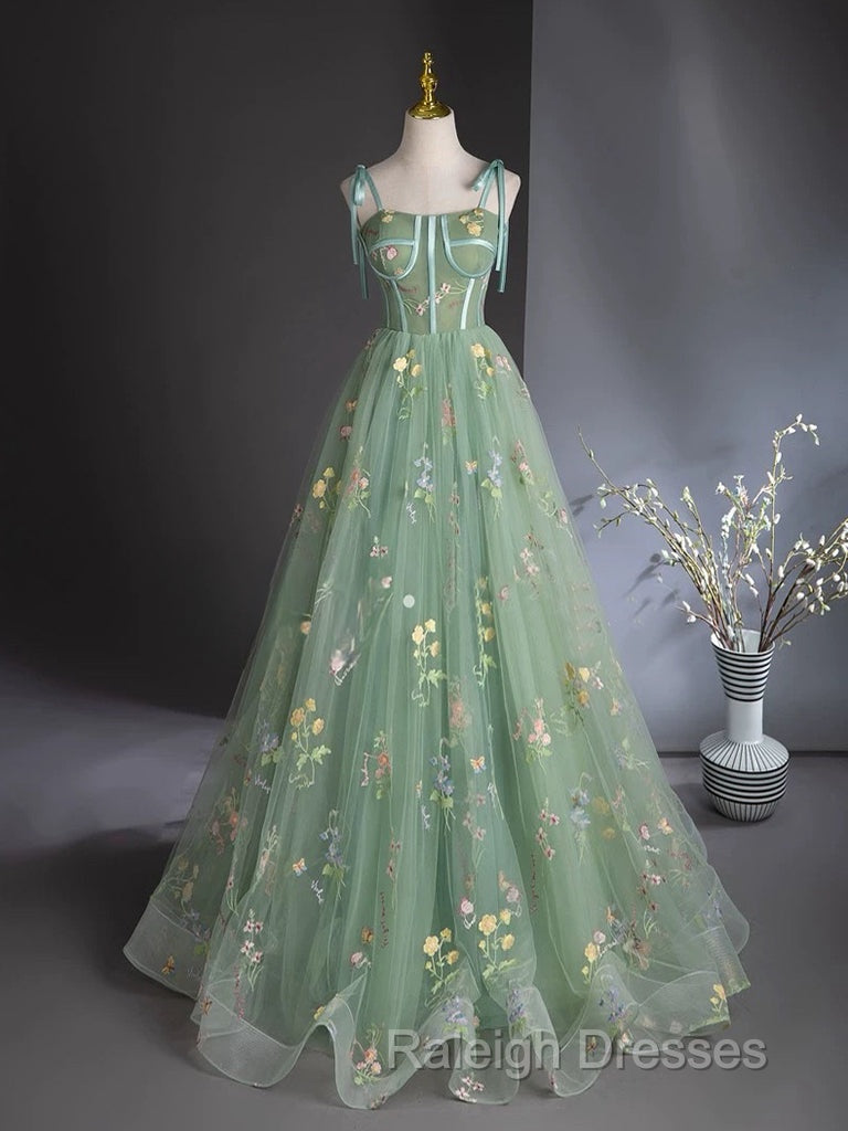 A-Line Sweetheart Neck Tulle Lace Green Long Prom Dress Secondary image