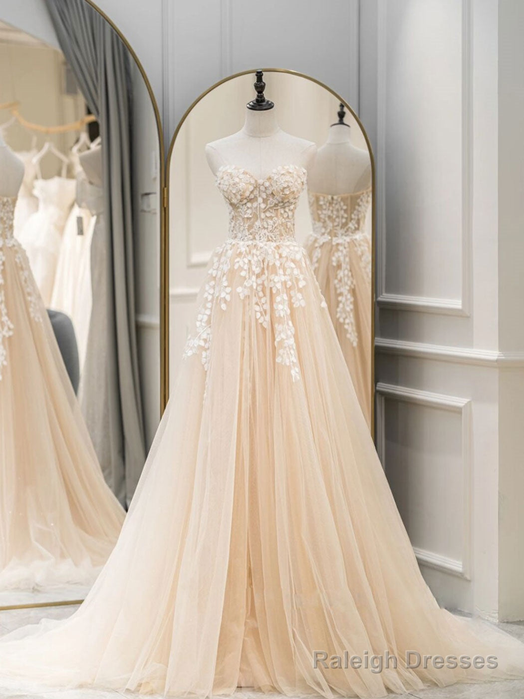 A-Line Sweetheart Neck Tulle Lace Long Blue Prom Dress Lace Prom Graduation Dress Secondary image