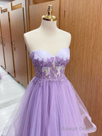 A-Line Sweetheart Neck Tulle Lace Purple Long Prom Dress, Purple Evening Dress