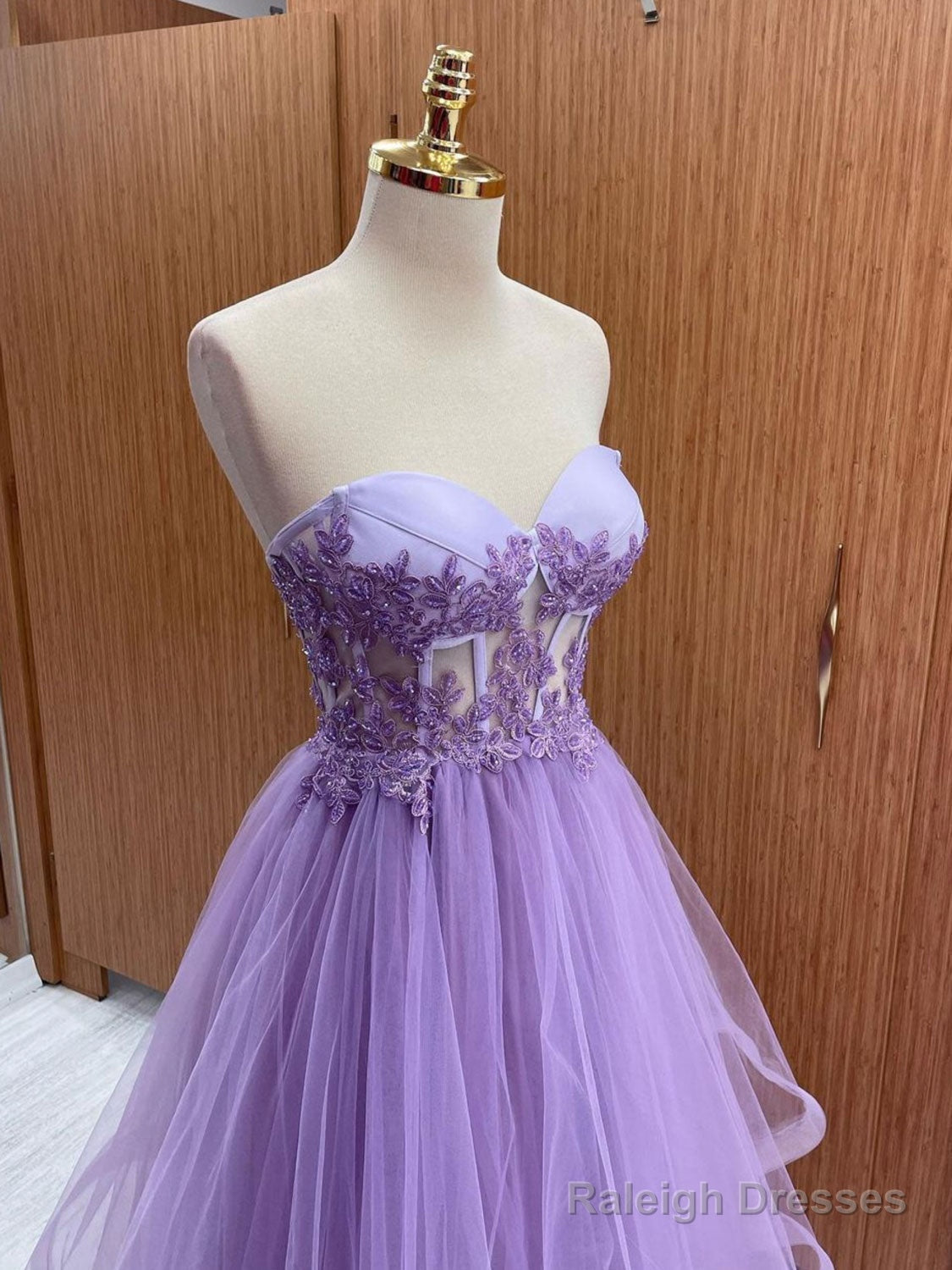 A-Line Sweetheart Neck Tulle Lace Purple Long Prom Dress, Purple Evening Dress