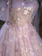 A-Line Sweetheart Neck Tulle Lace Purple Long Formal Prom Dress, Purple Long Formal Dress