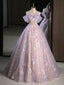 A-Line Sweetheart Neck Tulle Lace Purple Long Formal Prom Dress, Purple Long Formal Dress