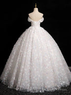 A-Line Sweetheart Neck Tulle Lace White Long Prom Dresses White Lace Prom Dresses