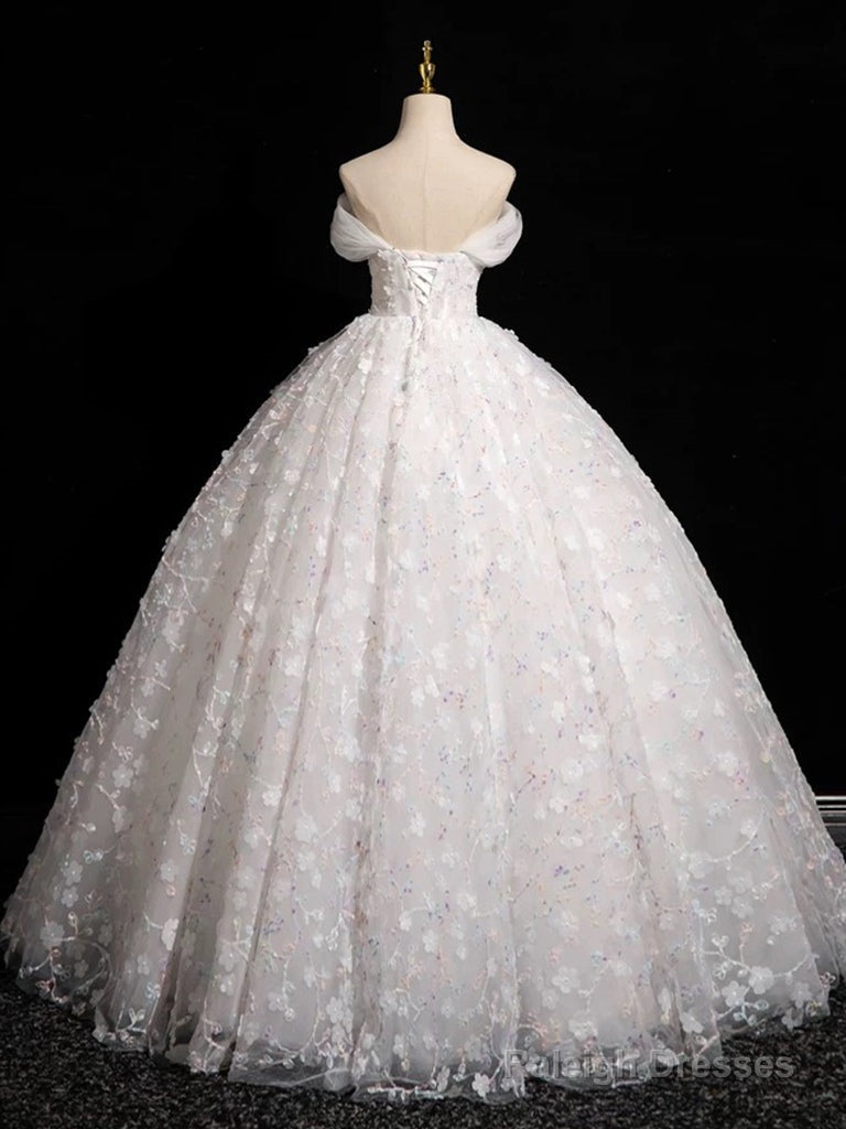 A-Line Sweetheart Neck Tulle Lace White Long Prom Dresses White Lace Prom Dresses