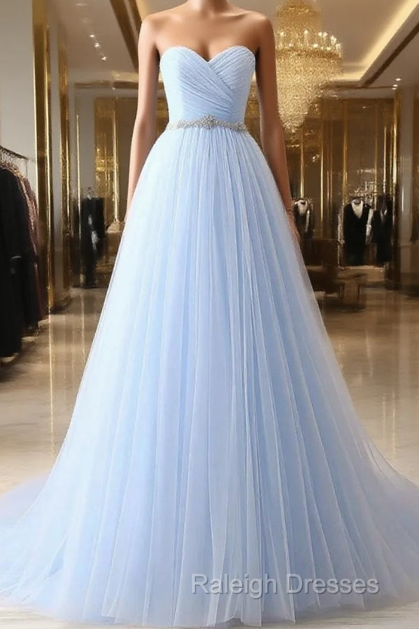 A-Line Sweetheart Neck Tulle Light Sky Blue Long Prom Dress Main image