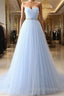 A-Line Sweetheart Neck Tulle Light Sky Blue Long Prom Dress