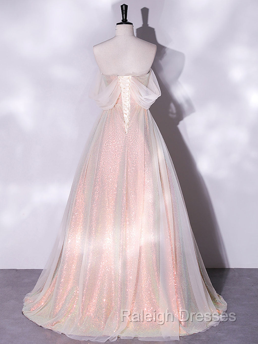 A Line Sweetheart Neck Tulle Pink Prom Dresses Off Shoulder Pink Prom Dresses
