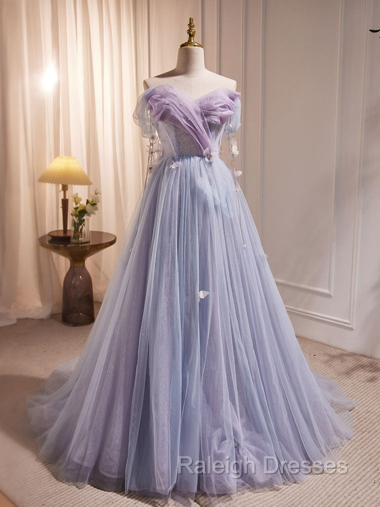 A-Line Sweetheart Neck Tulle Purple Long Prom Dress, Purple Formal Dress Secondary image