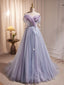 A-Line Sweetheart Neck Tulle Purple Long Prom Dress, Purple Formal Dress