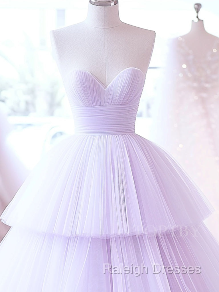 A-Line Sweetheart Neck Tulle Purple Long Prom Dress, Purple Long Formal Dress Secondary image