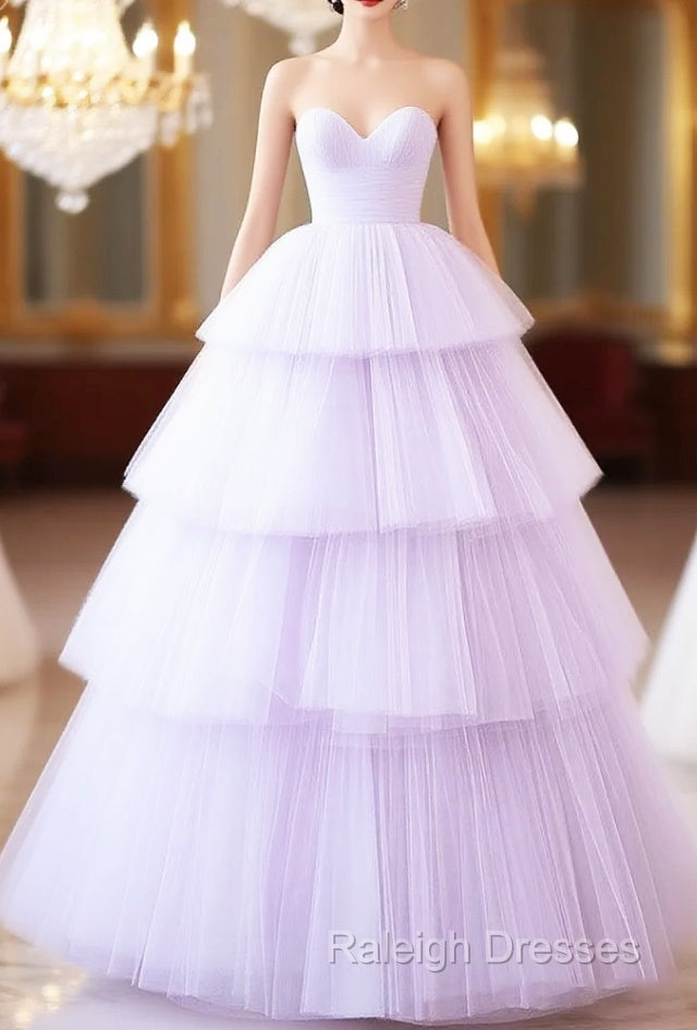 A-Line Sweetheart Neck Tulle Purple Long Prom Dress, Purple Long Formal Dress Main image
