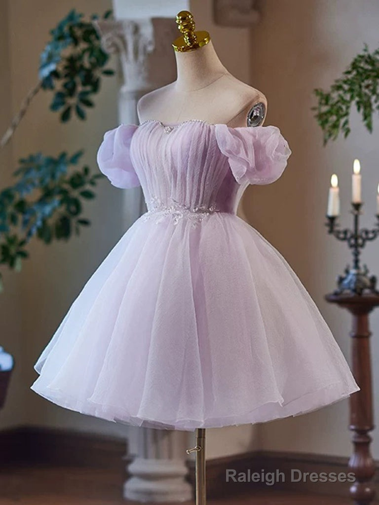 A-Line Sweetheart Neck Tulle Purple Short Prom Dresses Purple Homecoming Dresses Secondary image