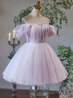 A-Line Sweetheart Neck Tulle Purple Short Prom Dress, Purple Homecoming Dress