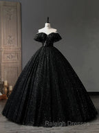 A-Line Sweetheart Neck Tulle Sequin Black Long Prom Dress, Black Long Formal Dress