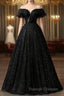 A-Line Sweetheart Neck Tulle Sequin Black Long Prom Dress, Black Long Formal Dress