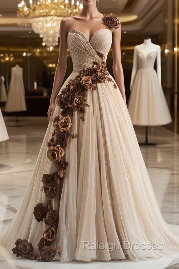 A-Line Sweetheart Neckline Tulle Applique Long Prom Dress, Vintage Evening Gown