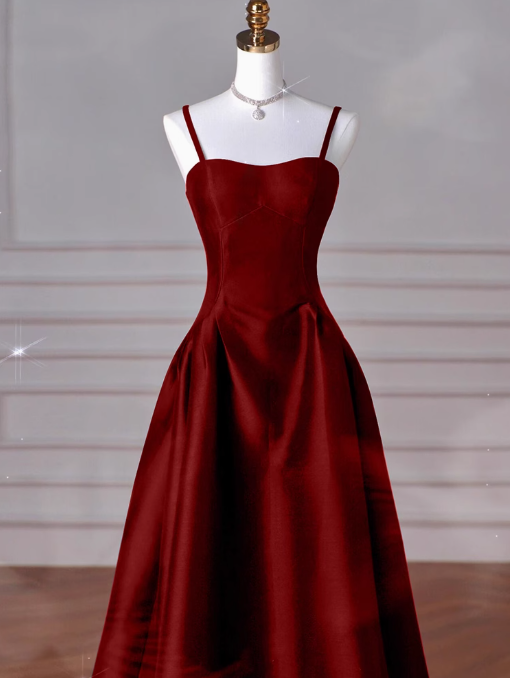 A-Line Sweetheart ??Prom Dresses For Birthday&Graduation-Burgundy Satin Long Prom Dresses
