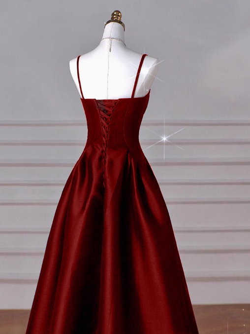 A-Line Sweetheart ??Prom Dresses For Birthday&Graduation-Burgundy Satin Long Prom Dresses