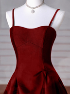 A-Line Sweetheart ??Prom Dresses For Birthday&Graduation-Burgundy Satin Long Prom Dresses