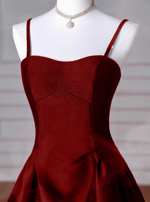 A-Line Sweetheart ??Prom Dresses For Birthday&Graduation-Burgundy Satin Long Prom Dresses