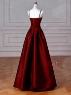A-Line Sweetheart ??Prom Dresses For Birthday&Graduation-Burgundy Satin Long Prom Dresses