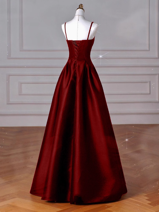 A-Line Sweetheart ??Prom Dresses For Birthday&Graduation-Burgundy Satin Long Prom Dresses